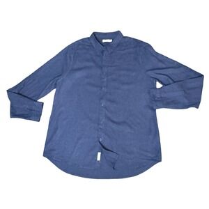 ONIA Men's Navy‎ Blue Linen Viscose Blend Long Sleeve Button Down Shirt L Casual